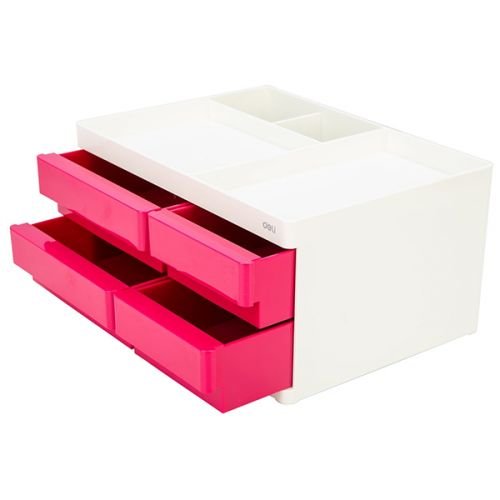Set de bureau en ABS 4 tiroirs Rose Deli Réf : Z25040