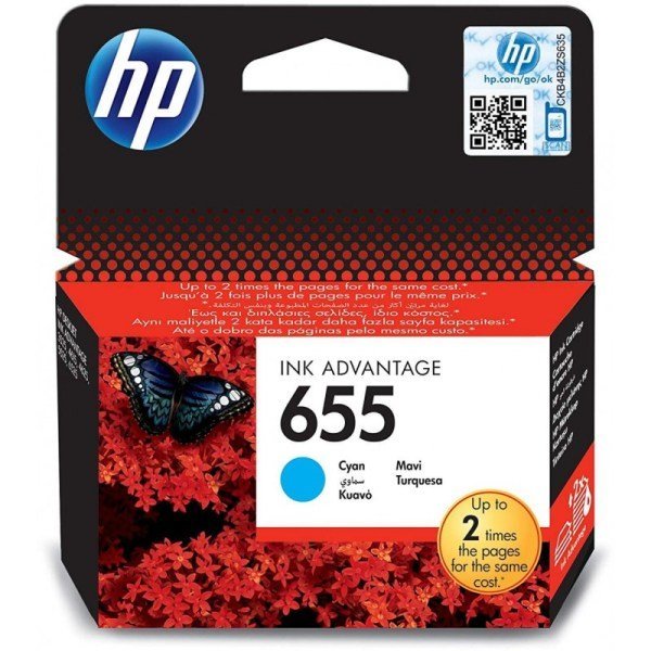 HP 655 Cyan – Cartouche d’encre HP d’origine (CZ110AE)