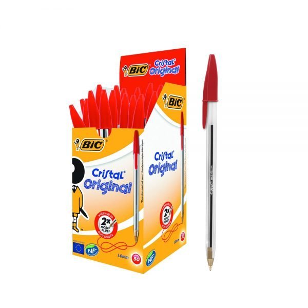 Pack-50-stylos-cristal-Bic-600x600 Stylo bille (Rouge) Bic Cristal Original Boite de 50 Stylo – Image 1