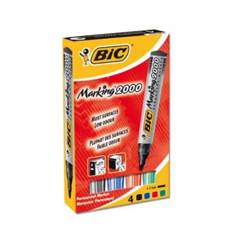 Boite de 4 marqueurs Permanents BIC 2000 Conical (Couleurs assorties)